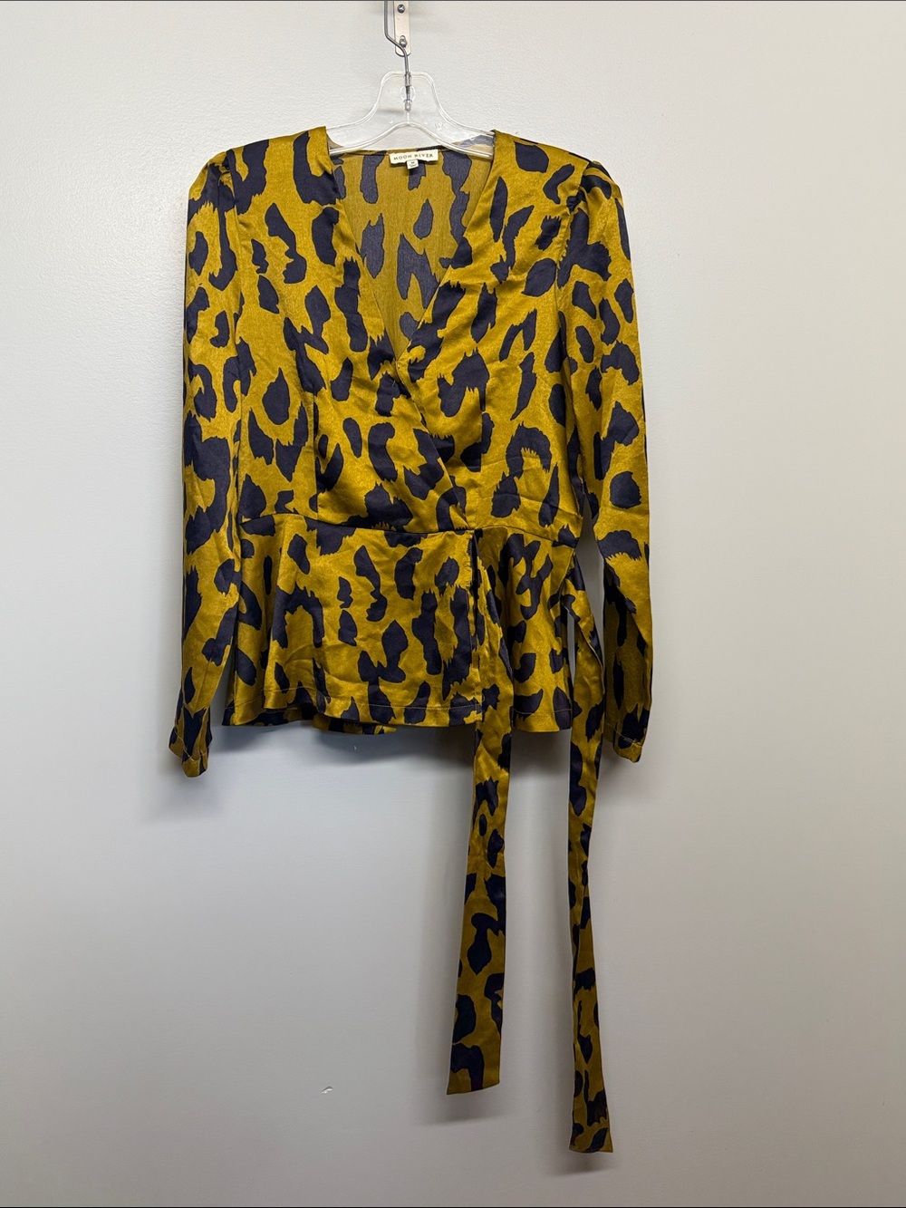 Anthropologie Moon River Mustard and Black Leopard Wrap Blouse